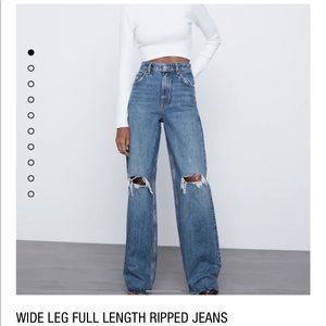 Wide leg full length ripped jeans
